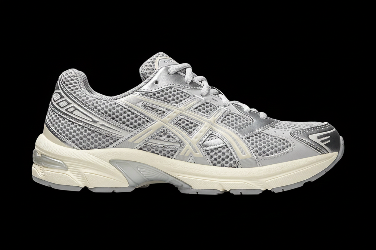 ASICS GEL-1130 grey silver on black background