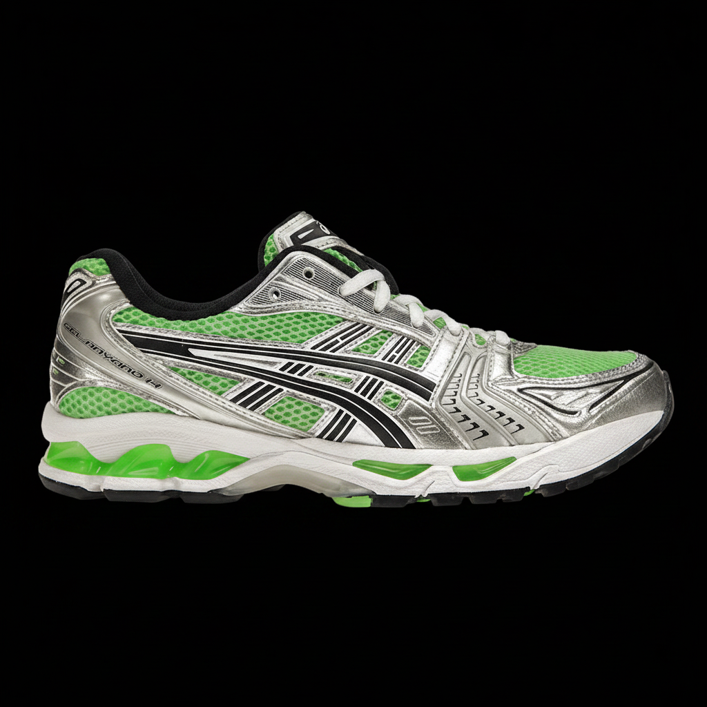 ASICS Gel Kayano 14 Bright Lime black background