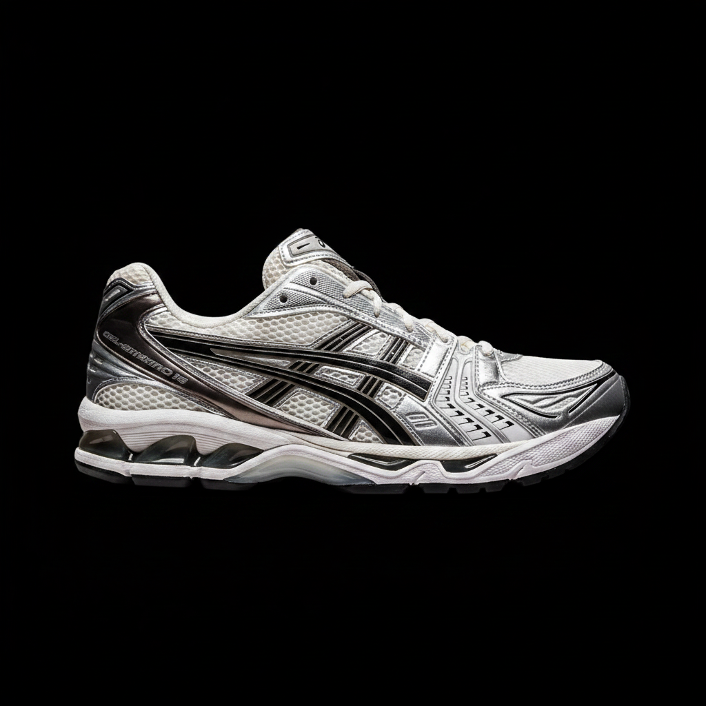 ASICS Gel-Kayano 14 Cream Black Metallic Plum - Black Background