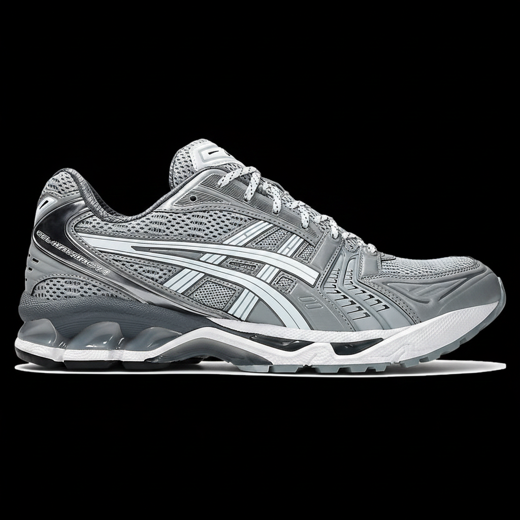 ASICS Gel Kayano 14 grey black background