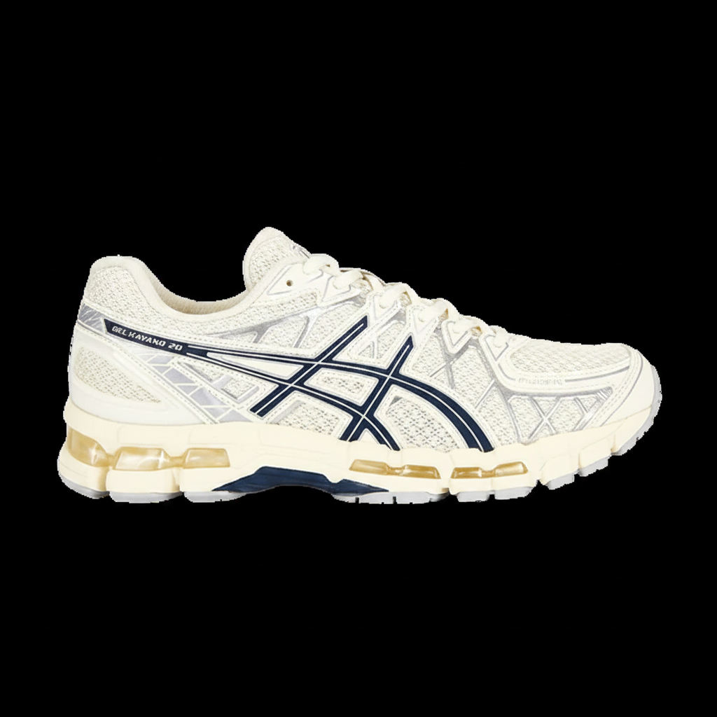 ASICS Gel Kayano 20 cream black background