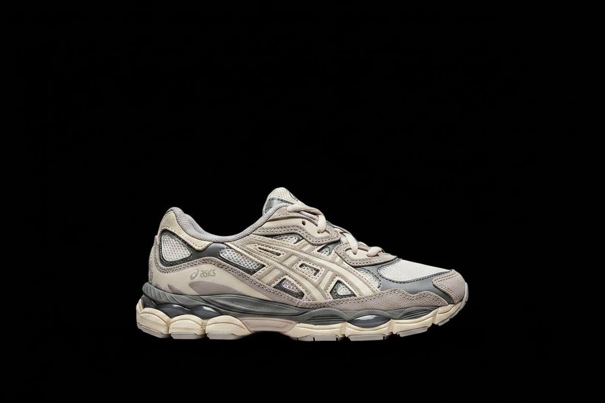 ASICS GEL-NYC Cream Grey Black Background