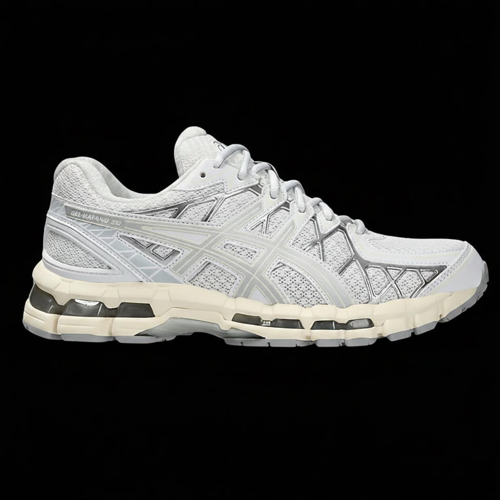 GEL-KAYANO 20 White/Pure Silver on black background