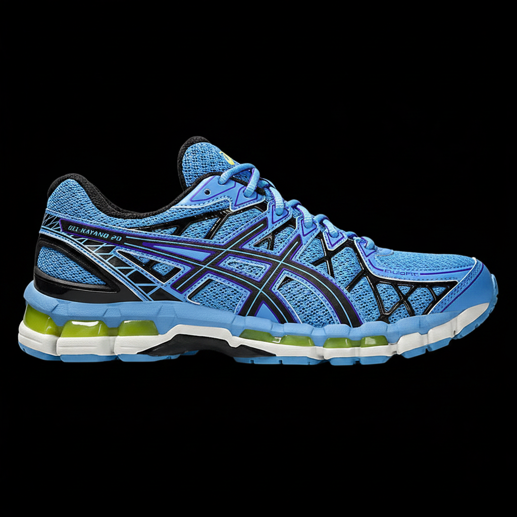 ASICS-GEL Kayano 20 Neptune Blue on black background