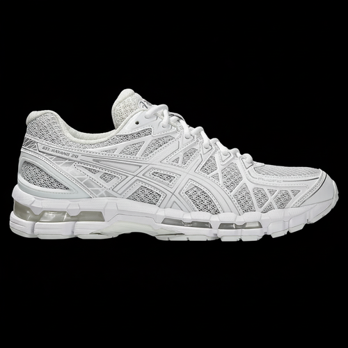 White running shoe with black background